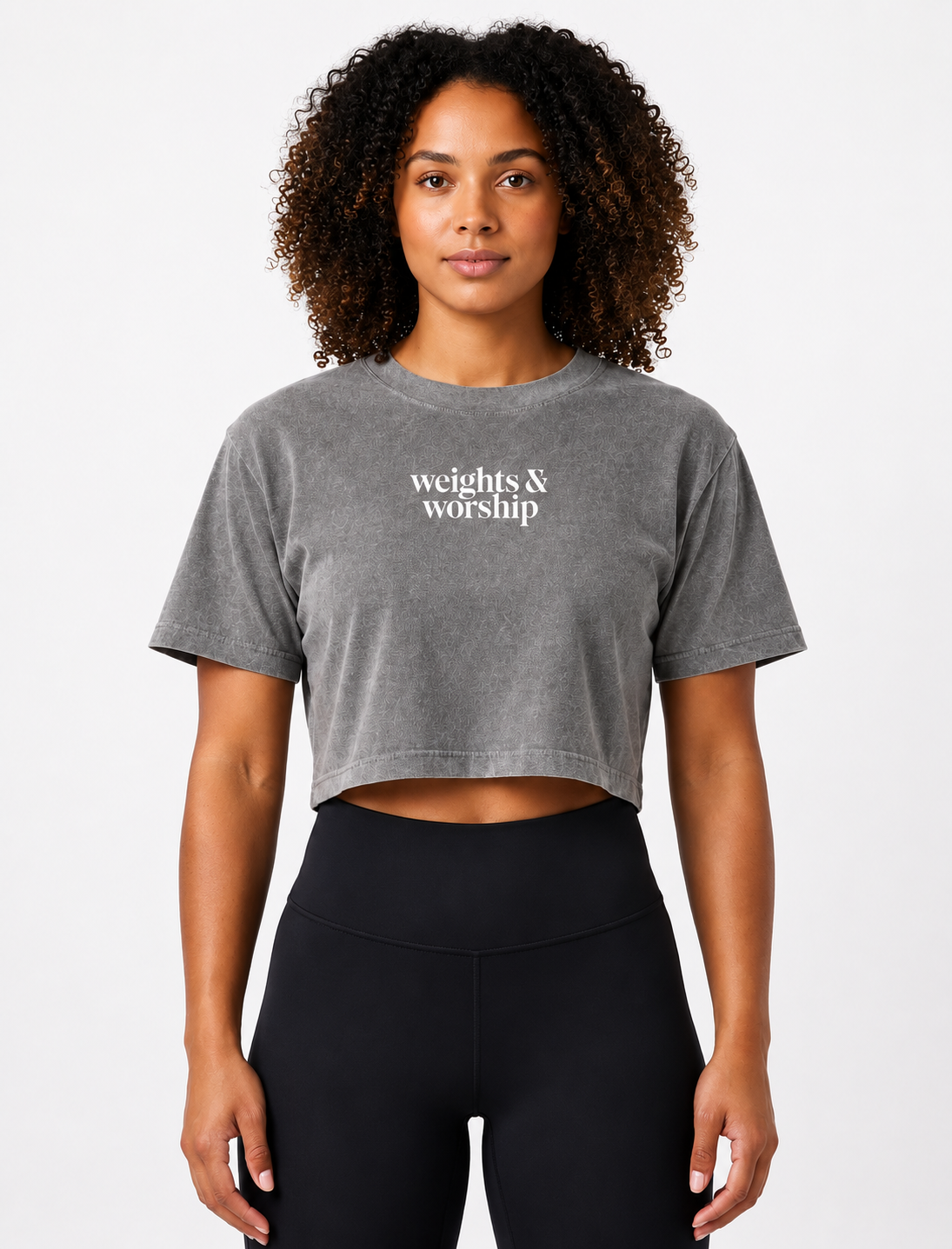 Weights & Worship™ Women's Vintage Crop Tee – Washed Grey (Pre-Sale)